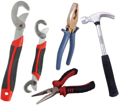 

Asraw Snap N Grip, Plier, 1/2LB Hammer & Nose Plier Hand Tool Kit(4 Tools), Multicolor