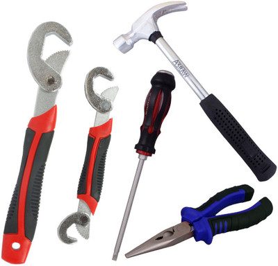

Asraw Snap N Grip, Nose Plier, 1/2LB Hammer & Double Sided Screwdriver Hand Tool Kit(4 Tools), Multicolor
