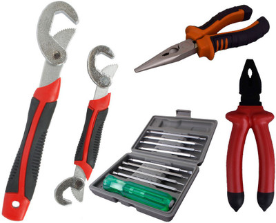 

Asraw Snap N Grip, Plier, Nose Plier & 16in1 Screwdriver Set Hand Tool Kit(4 Tools), Multicolor