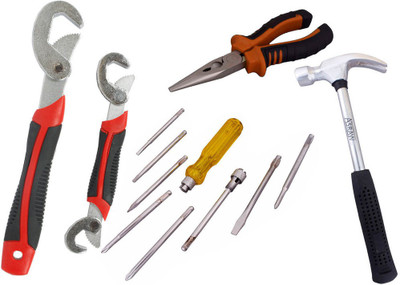 

Asraw Snap N Grip, Nose Plier, 1/2LB Hammer & Screwdriver Set Hand Tool Kit(4 Tools), Multicolor