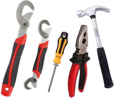 

Asraw Snap N Grip, Plier, 1/2LB Hammer & Adjustable Screwdriver Hand Tool Kit(4 Tools), Multicolor