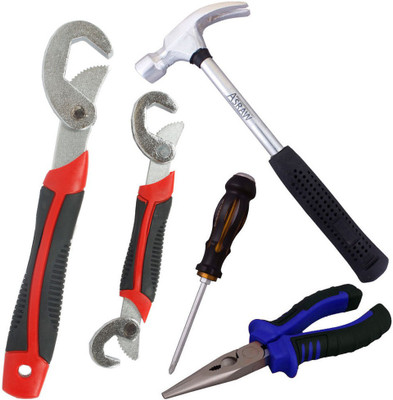 

Asraw Snap N Grip, Nose Plier, 1/2LB Hammer & Double Sided Screwdriver Hand Tool Kit(4 Tools), Multicolor