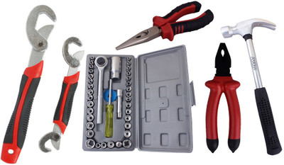 

Asraw Snap N Grip, Plier, Nose Plier, 1/2LB Hammer & Socket Set Hand Tool Kit(5 Tools), Multicolor