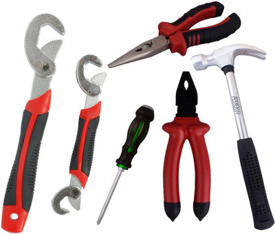 

Asraw Snap N Grip, Plier, Nose Plier, 1/2LB Hammer & Double Sided Screwdriver Hand Tool Kit(5 Tools), Multicolor