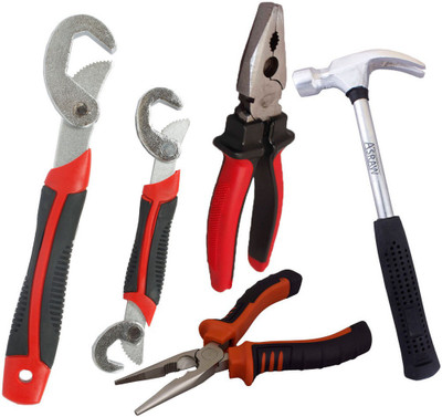 

Asraw Snap N Grip, Plier, 1/2LB Hammer & Nose Plier Hand Tool Kit(4 Tools), Multicolor