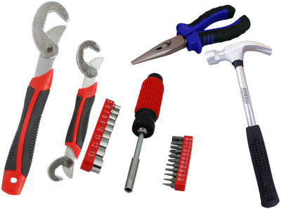 

Asraw Snap N Grip, Nose Plier, 1/2LB Hammer & 21PC Screwdriver Set Hand Tool Kit(4 Tools), Multicolor