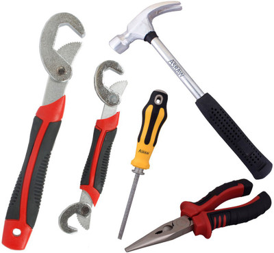 

Asraw Snap N Grip, Nose Plier, 1/2LB Hammer & Adjustable Screwdriver Hand Tool Kit(4 Tools), Multicolor