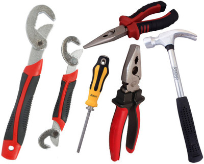 

Asraw Snap N Grip, Plier, Nose Plier, 1/2LB Hammer & Adjustable Screwdriver Hand Tool Kit(5 Tools), Multicolor