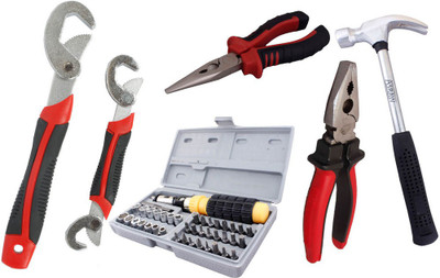 

Asraw Snap N Grip, Plier, Nose Plier, 1/2LB Hammer & 41pcs Screwdriver Set Hand Tool Kit(5 Tools), Multicolor