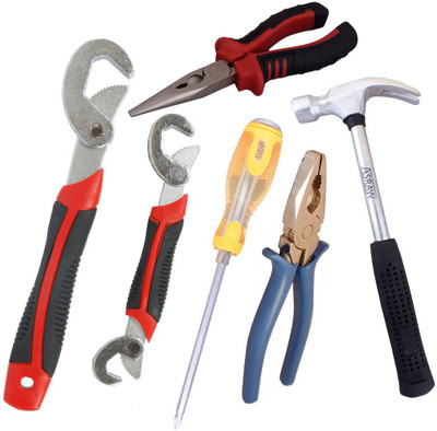 

Asraw Snap N Grip, Plier, Nose Plier, 1/2LB Hammer & Double Sided Screwdriver Hand Tool Kit(5 Tools), Multicolor
