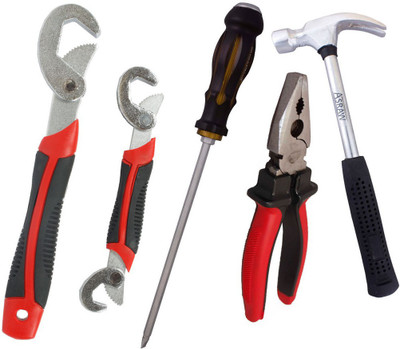 

Asraw Snap N Grip, Plier, 1/2LB Hammer & Double Sided Screwdriver Hand Tool Kit(4 Tools), Multicolor