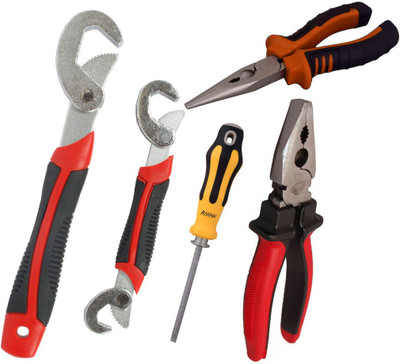 

Asraw Snap N Grip, Plier, Nose Plier & Adjustable Screwdriver Hand Tool Kit(4 Tools), Multicolor