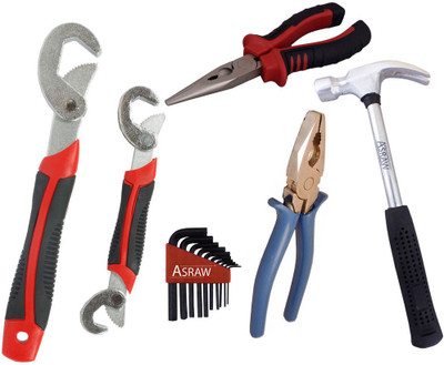 

Asraw Snap N Grip, Plier, Nose Plier, 1/2LB Hammer & Allen key Hand Tool Kit(5 Tools), Multicolor