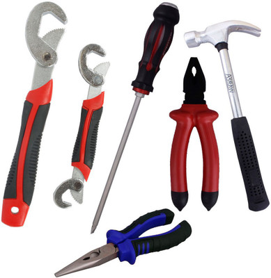 

Asraw Snap N Grip, Plier, Nose Plier, 1/2LB Hammer & Double Sided Screwdriver Hand Tool Kit(5 Tools), Multicolor