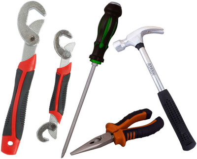 

Asraw Snap N Grip, Nose Plier, 1/2LB Hammer & Double Sided Screwdriver Hand Tool Kit(4 Tools), Multicolor