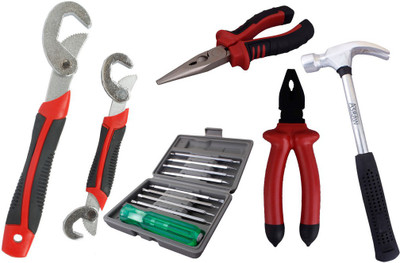 

Asraw Snap N Grip, Plier, Nose Plier, 1/2LB Hammer & 16in1 Screwdriver Set Hand Tool Kit(5 Tools), Multicolor
