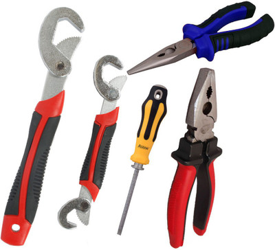 Asraw Snap N Grip, Plier, Nose Plier & Adjustable Screwdriver Hand Tool Kit(4 Tools), Multicolor