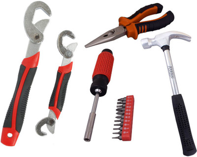 

Asraw Snap N Grip, Nose Plier, 1/2LB Hammer & 11PC Screwdriver Set Hand Tool Kit(4 Tools), Multicolor