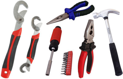 

Asraw Snap N Grip, Plier, Nose Plier, 1/2LB Hammer & 11PC Screwdriver Set Hand Tool Kit(5 Tools), Multicolor