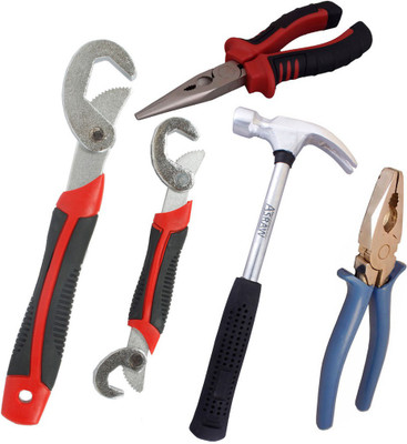 

Asraw Snap N Grip, Plier, Nose Plier & 1/2LB Hammer Hand Tool Kit(4 Tools), Multicolor