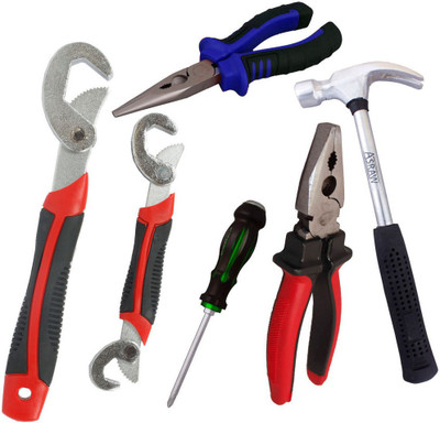 

Asraw Snap N Grip, Plier, Nose Plier, 1/2LB Hammer & Double Sided Screwdriver Hand Tool Kit(5 Tools), Multicolor
