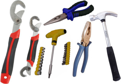 

Asraw Snap N Grip, Plier, Nose Plier, 1/2LB Hammer & Screwdriver Set Hand Tool Kit(5 Tools), Multicolor