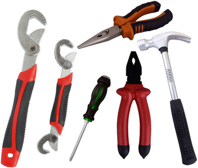 

Asraw Snap N Grip, Plier, Nose Plier, 1/2LB Hammer & Double Sided Screwdriver Hand Tool Kit(5 Tools), Multicolor