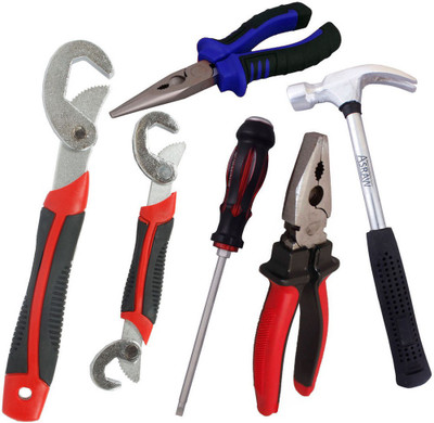 

Asraw Snap N Grip, Plier, Nose Plier, 1/2LB Hammer & Double Sided Screwdriver Hand Tool Kit(5 Tools), Multicolor