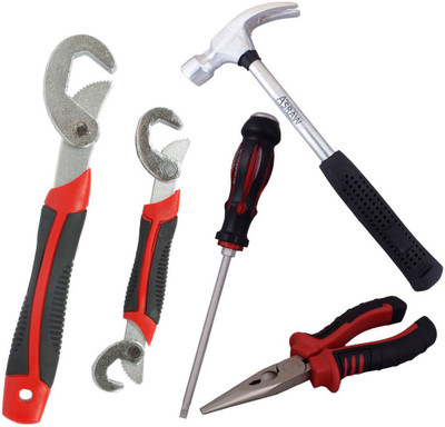 

Asraw Snap N Grip, Nose Plier, 1/2LB Hammer & Double Sided Screwdriver Hand Tool Kit(4 Tools), Multicolor