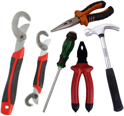 

Asraw Snap N Grip, Plier, Nose Plier, 1/2LB Hammer & Double Sided Screwdriver Hand Tool Kit(5 Tools), Multicolor
