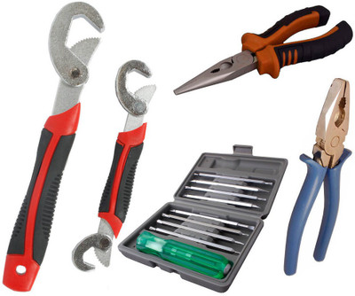 

Asraw Snap N Grip, Plier, Nose Plier & 16in1 Screwdriver Set Hand Tool Kit(4 Tools), Multicolor