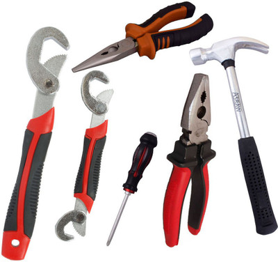 

Asraw Snap N Grip, Plier, Nose Plier, 1/2LB Hammer & Double Sided Screwdriver Hand Tool Kit(5 Tools), Multicolor