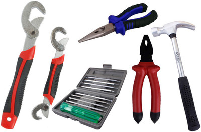 

Asraw Snap N Grip, Plier, Nose Plier, 1/2LB Hammer & 16in1 Screwdriver Set Hand Tool Kit(5 Tools), Multicolor