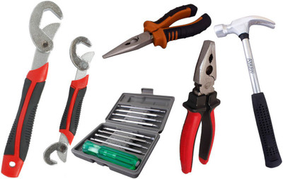 

Asraw Snap N Grip, Plier, Nose Plier, 1/2LB Hammer & 16in1 Screwdriver Set Hand Tool Kit(5 Tools), Multicolor