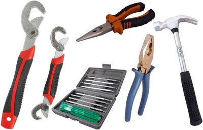 

Asraw Snap N Grip, Plier, Nose Plier, 1/2LB Hammer & 16in1 Screwdriver Set Hand Tool Kit(5 Tools), Multicolor
