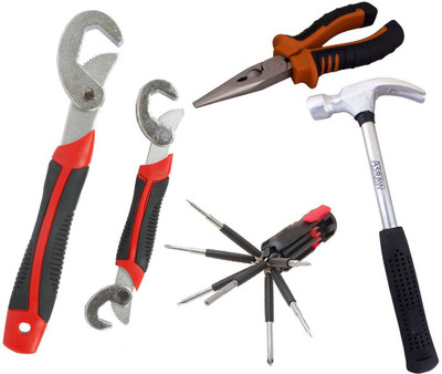 

Asraw Snap N Grip, Nose Plier, 1/2LB Hammer & 8in1 Screwdriver Set Hand Tool Kit(4 Tools), Multicolor