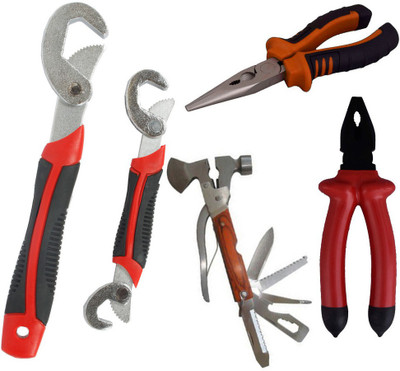 

Asraw Snap N Grip, Plier, Nose Plier & Multi Hammer Hand Tool Kit(4 Tools), Multicolor