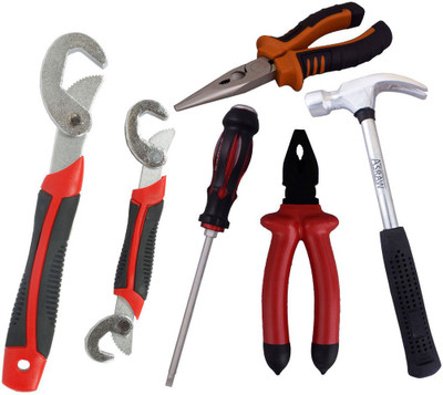 

Asraw Snap N Grip, Plier, Nose Plier, 1/2LB Hammer & Double Sided Screwdriver Hand Tool Kit(5 Tools), Multicolor