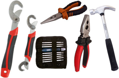 

Asraw Snap N Grip, Plier, Nose Plier, 1/2LB Hammer & Screwdriver Set Hand Tool Kit(5 Tools), Multicolor