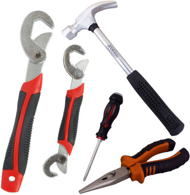 

Asraw Snap N Grip, Nose Plier, 1/2LB Hammer & Double Sided Screwdriver Hand Tool Kit(4 Tools), Multicolor