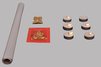 

Indigo Creatives Stick anywhere Lakshmi Ganesh Statue, 6 Tlights, Calendar, Greeting card Navratra Puja Gift Combo Prayer Kit