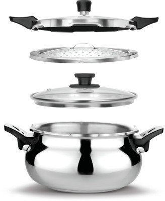 

Pigeon Handi, Super Value Combo Pack 5.5 L Induction Bottom Pressure Cooker(Aluminium)