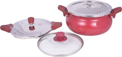 Pigeon All in One Super Cooker Outer Lid - Red 3 L Pressure Cooker (Induction Bottom, Aluminium) 