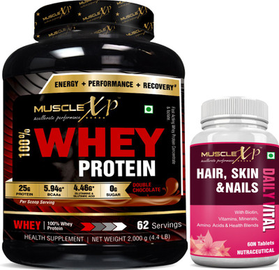 

MuscleXP Biotin Hair, Skin & Nails + Whey Protein(2 kg, Chocolate)