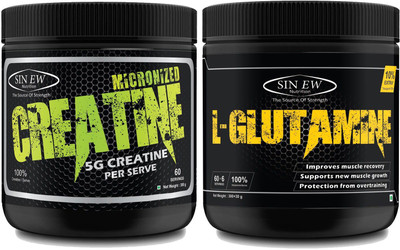 

Sinew Nutrition Micronised Creatine Monohydrate - 300g and 100% Pure L-Glutamine Powder 330gm Glutamine(630 g, Unflavored)