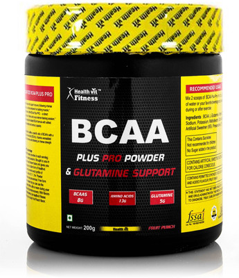 HealthVit Fitness BCAA Plus Pro + Glutamine Powder, 200gm Fruit Punch Flavour Protein Bars(200 g, Punch Flavour)