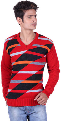 

Black Velly V-neck Woven Men Pullover, Black;orange;red