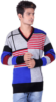 

Black Velly V-neck Woven Men Pullover, Black;red;royal blue