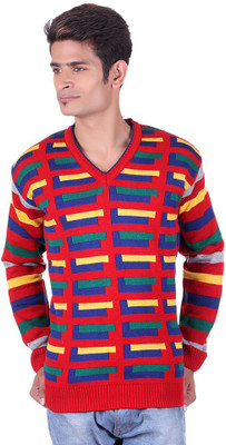 

Black Velly V-neck Woven Men Pullover, Green;navy;red