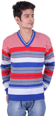 

Black Velly V-neck Woven Men Pullover, Grey;red;white